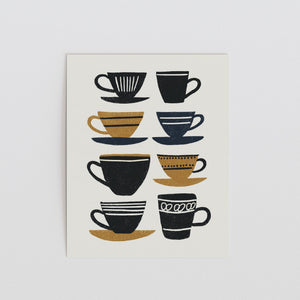 Mid Century Coffee Cups Art Print, Retro Kitchen Wall Decor - The FlatFile Society