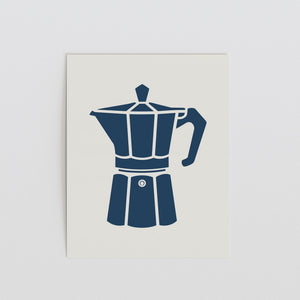 Minimal Moka Pot Art Print, Blue Coffee Kitchen Decor - The FlatFile Society