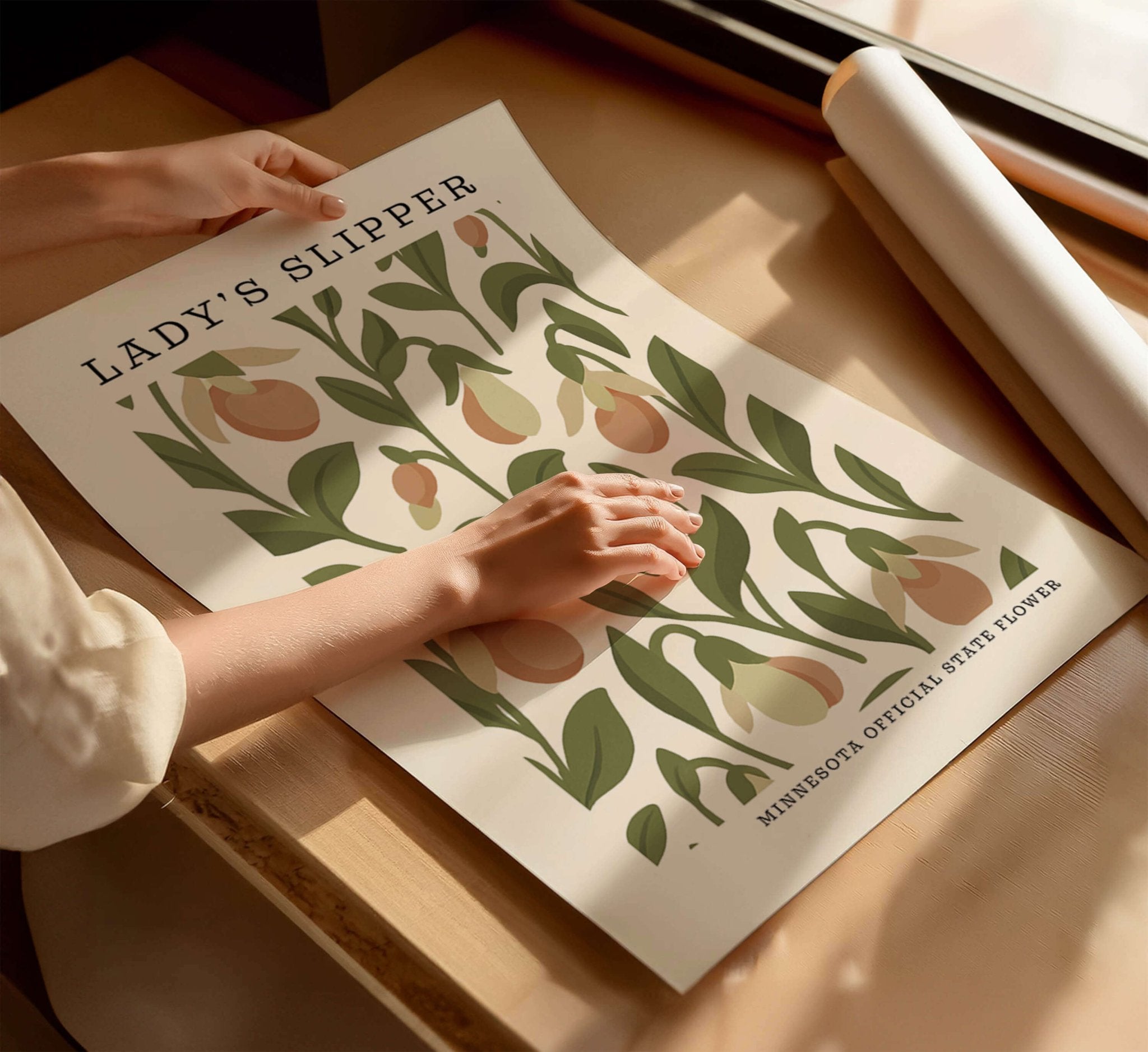 Minnesota State Flower Art Print – Pink and White Lady's Slipper - The FlatFile Society