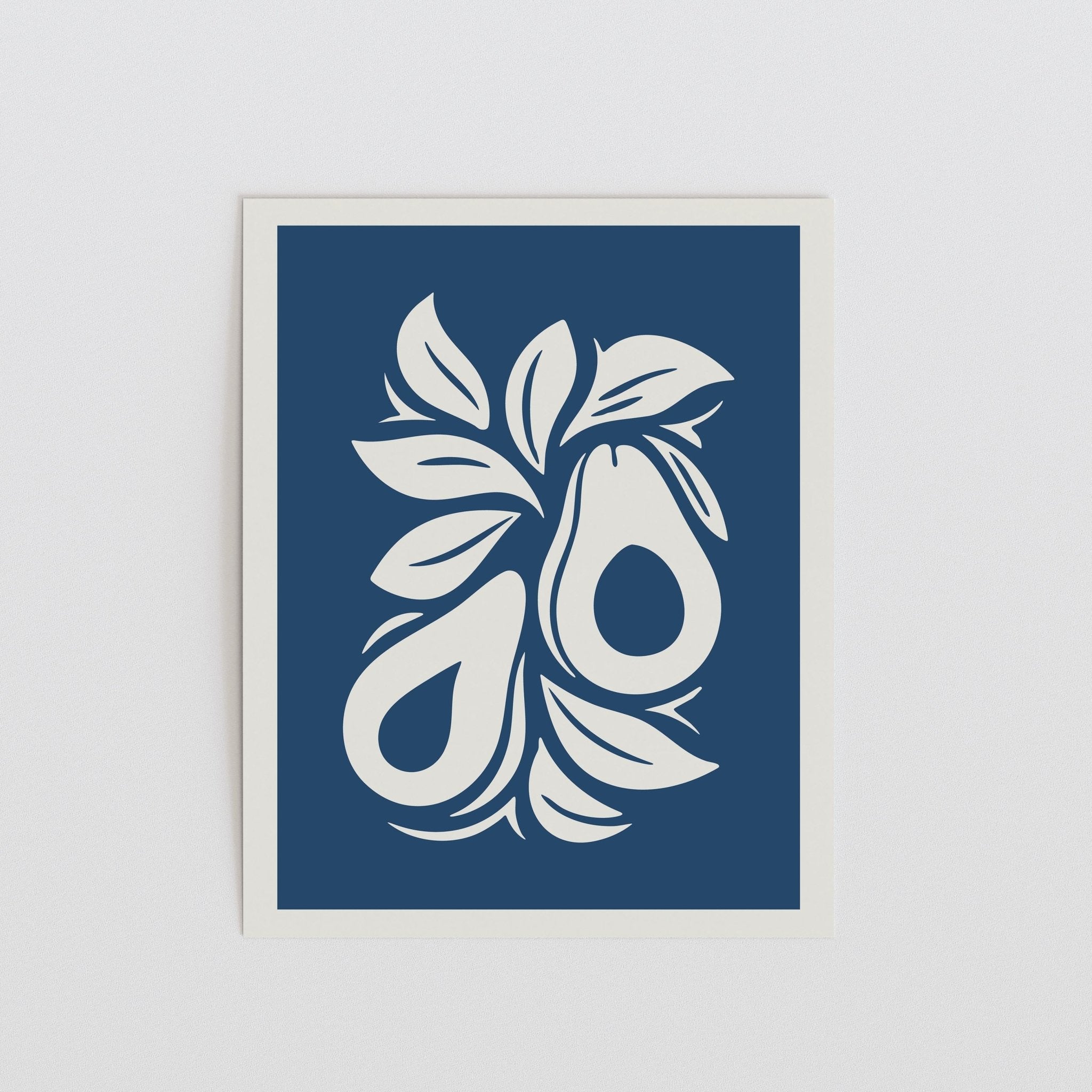Modern Avocado Art Print, Blue Fruit Kitchen Wall Art - The FlatFile Society