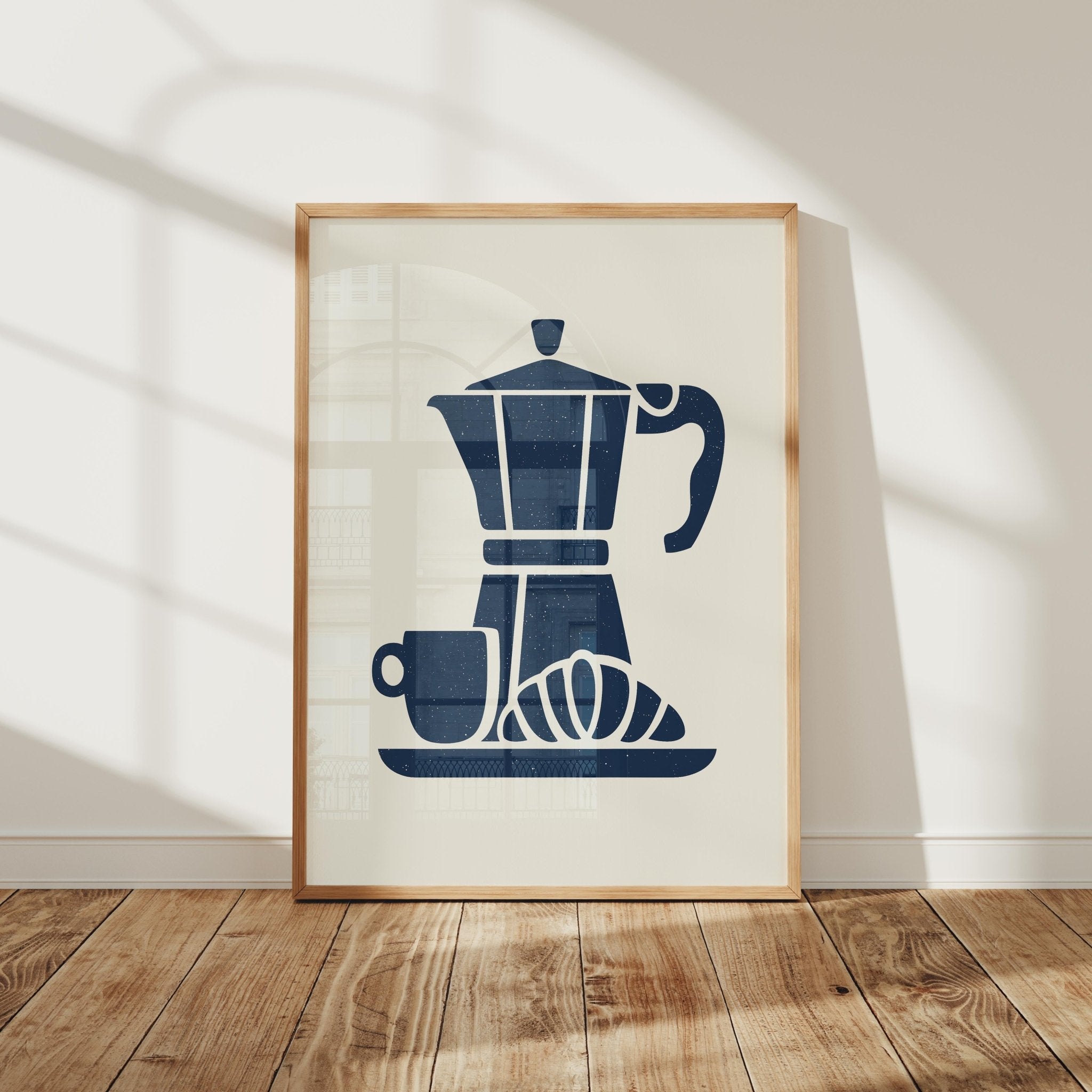 Moka Pot and Croissant Art Print, Coffee Bar Wall Decor - The FlatFile Society