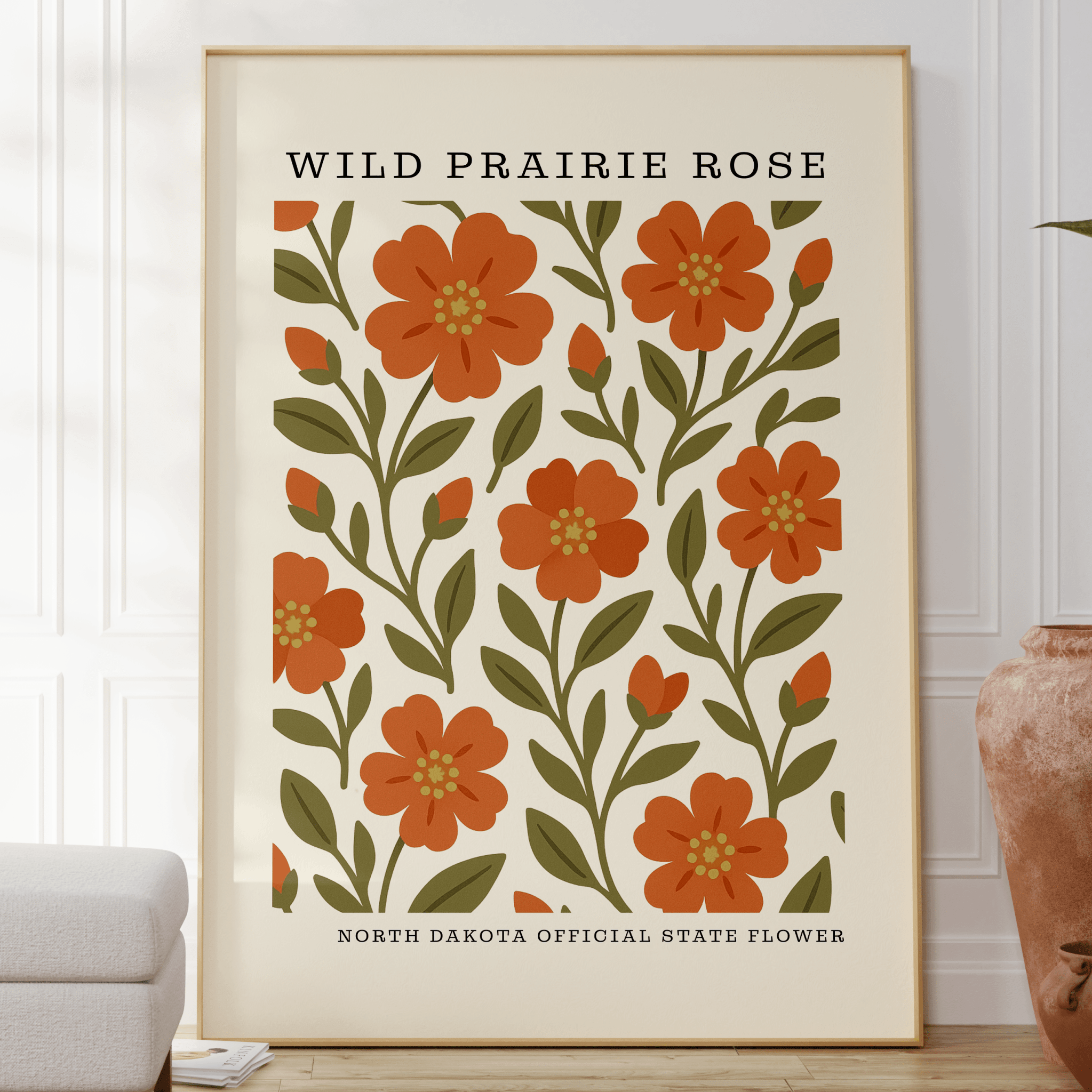 North Dakota State Flower Art Print – Wild Prairie Rose - The FlatFile Society