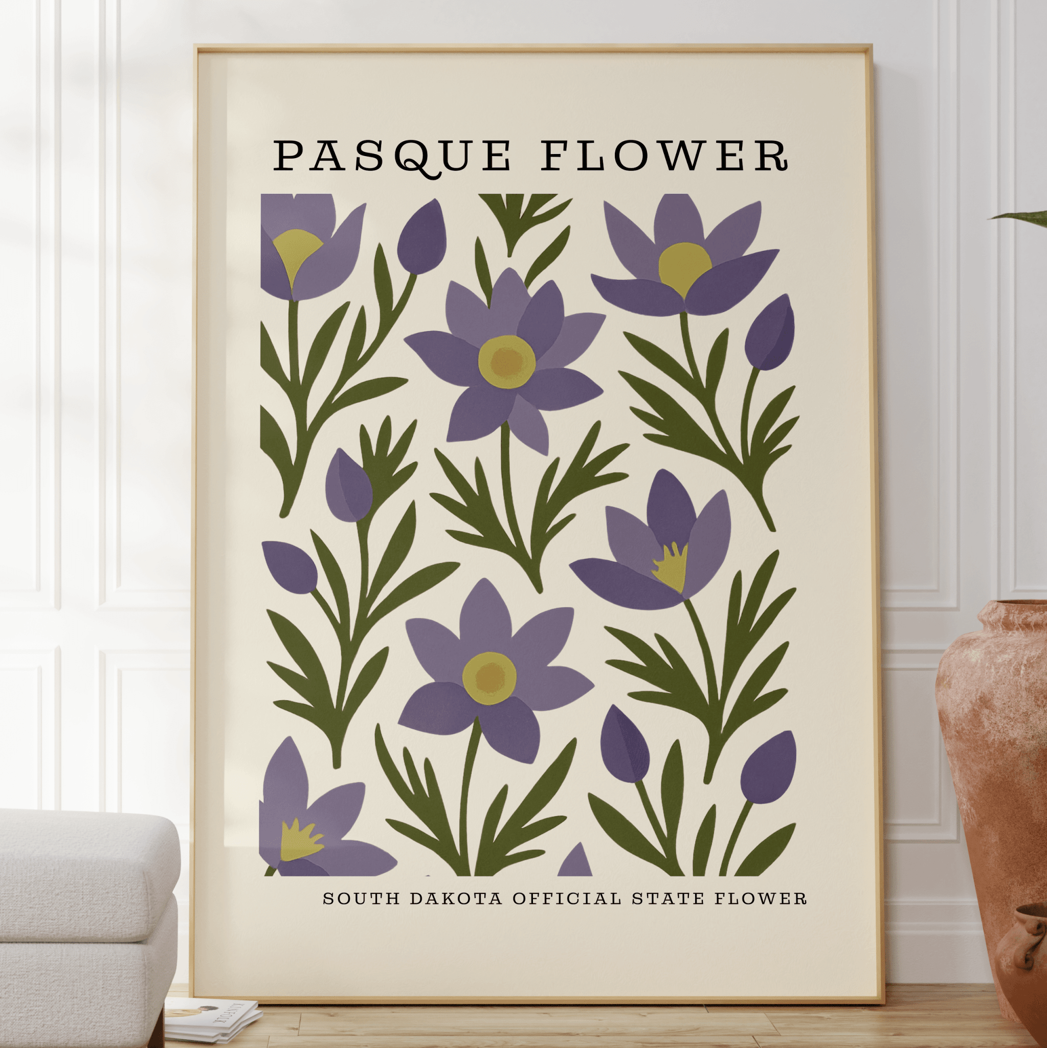 South Dakota State Flower Art Print – Pasque Flower - The FlatFile Society