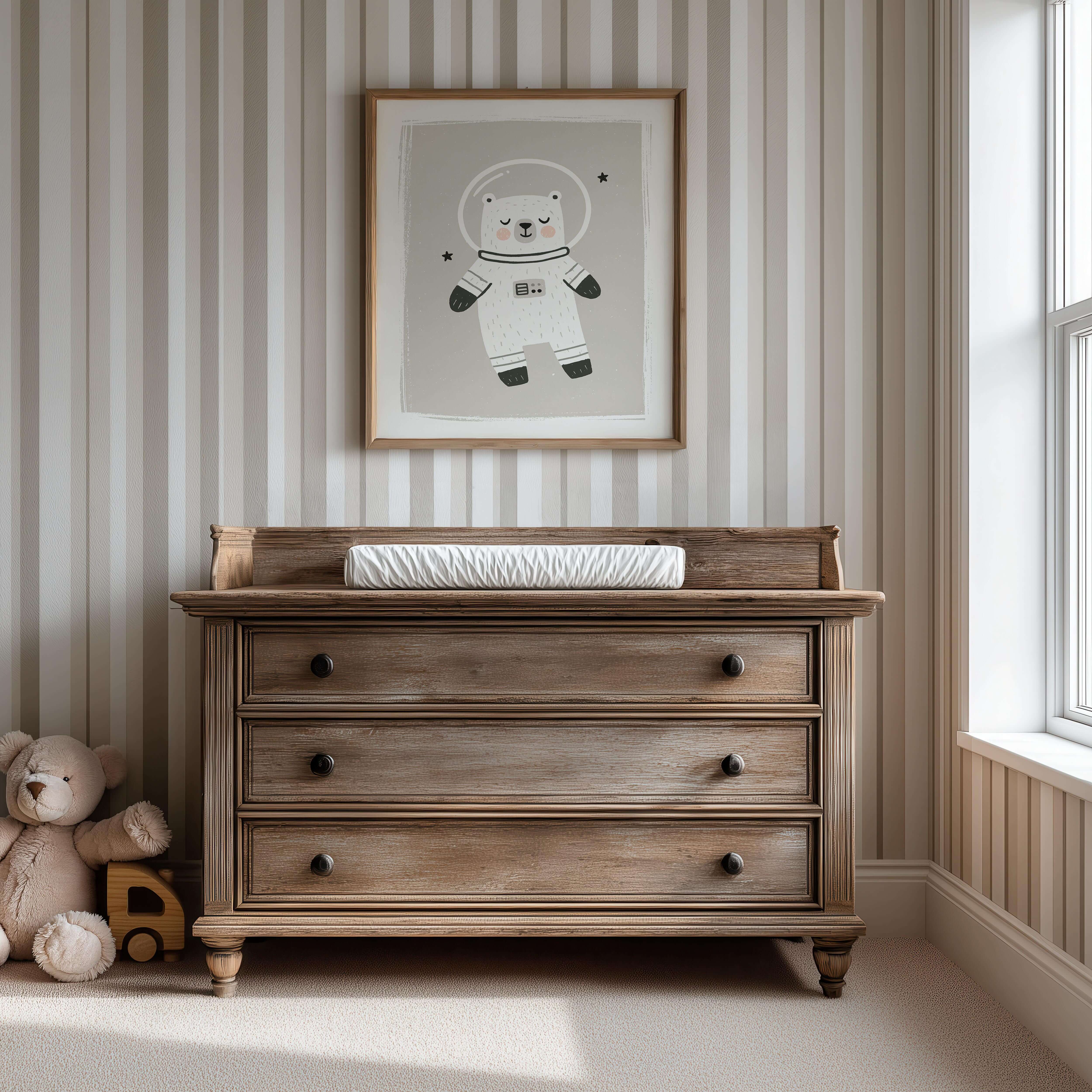 Space Bear Floating Nursery Print - Framed Mockup