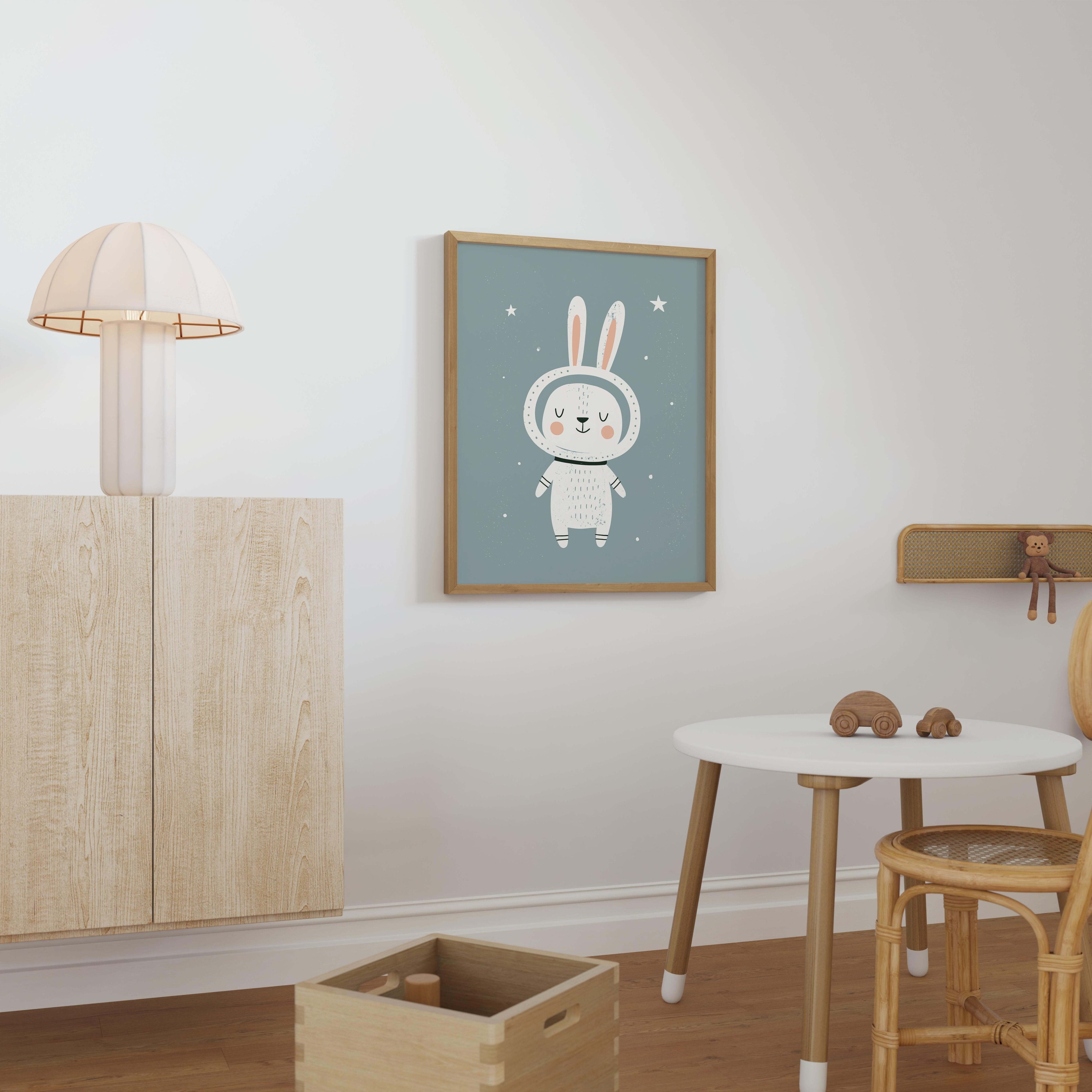 Space Bunny Astronaut Nursery Print - Framed Mockup