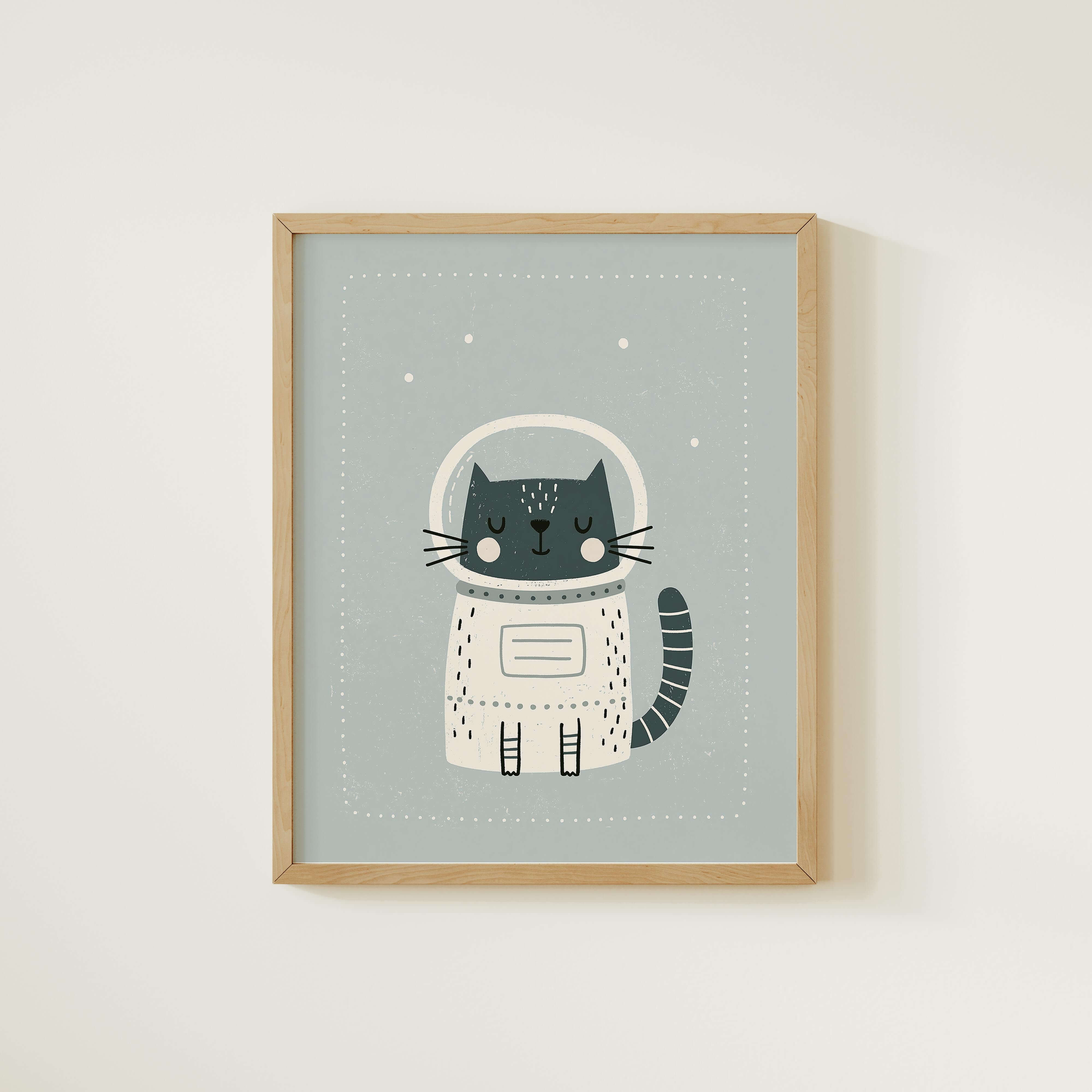 Space Cat Astronaut Nursery Print