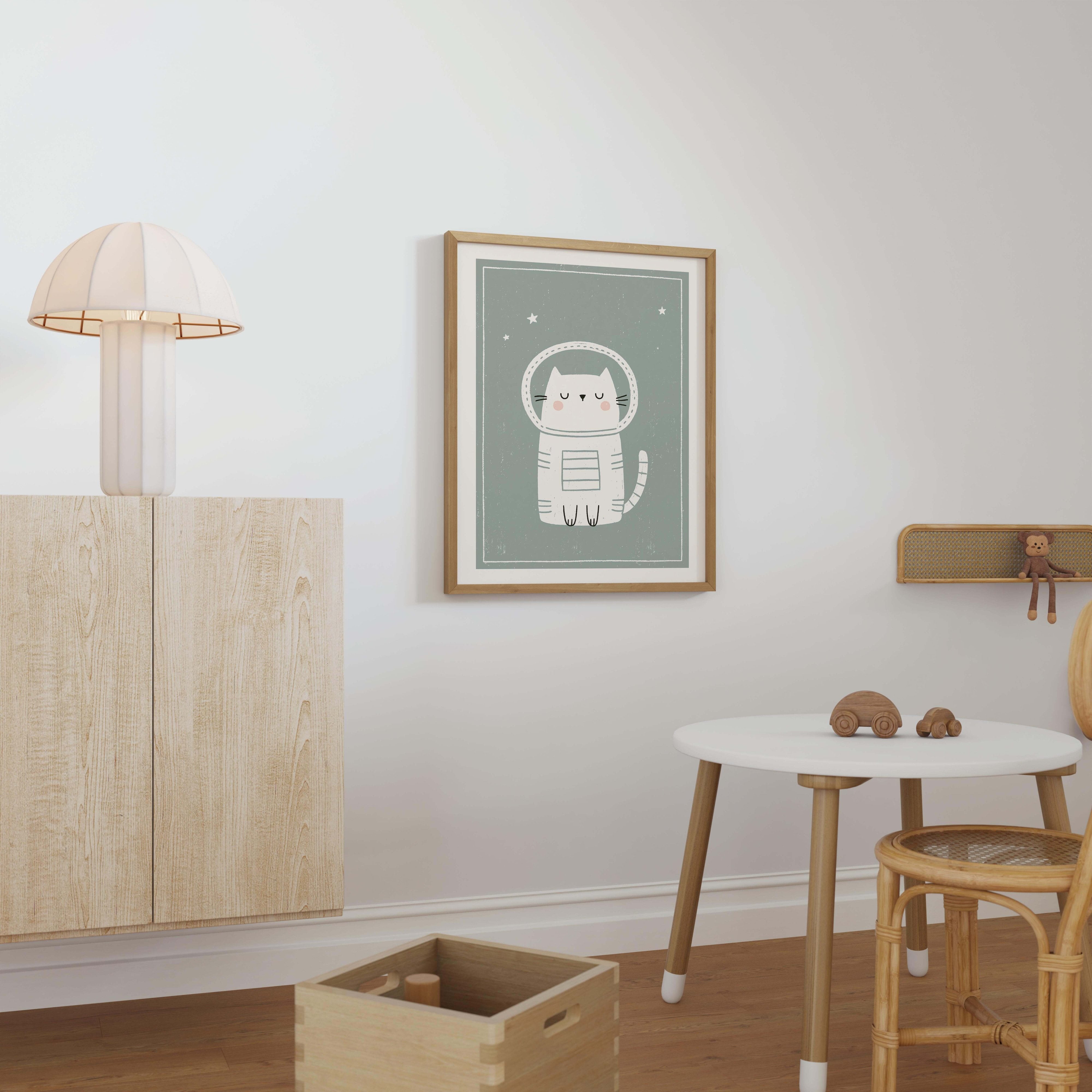 Space Cat Nursery Print - Framed Mockup