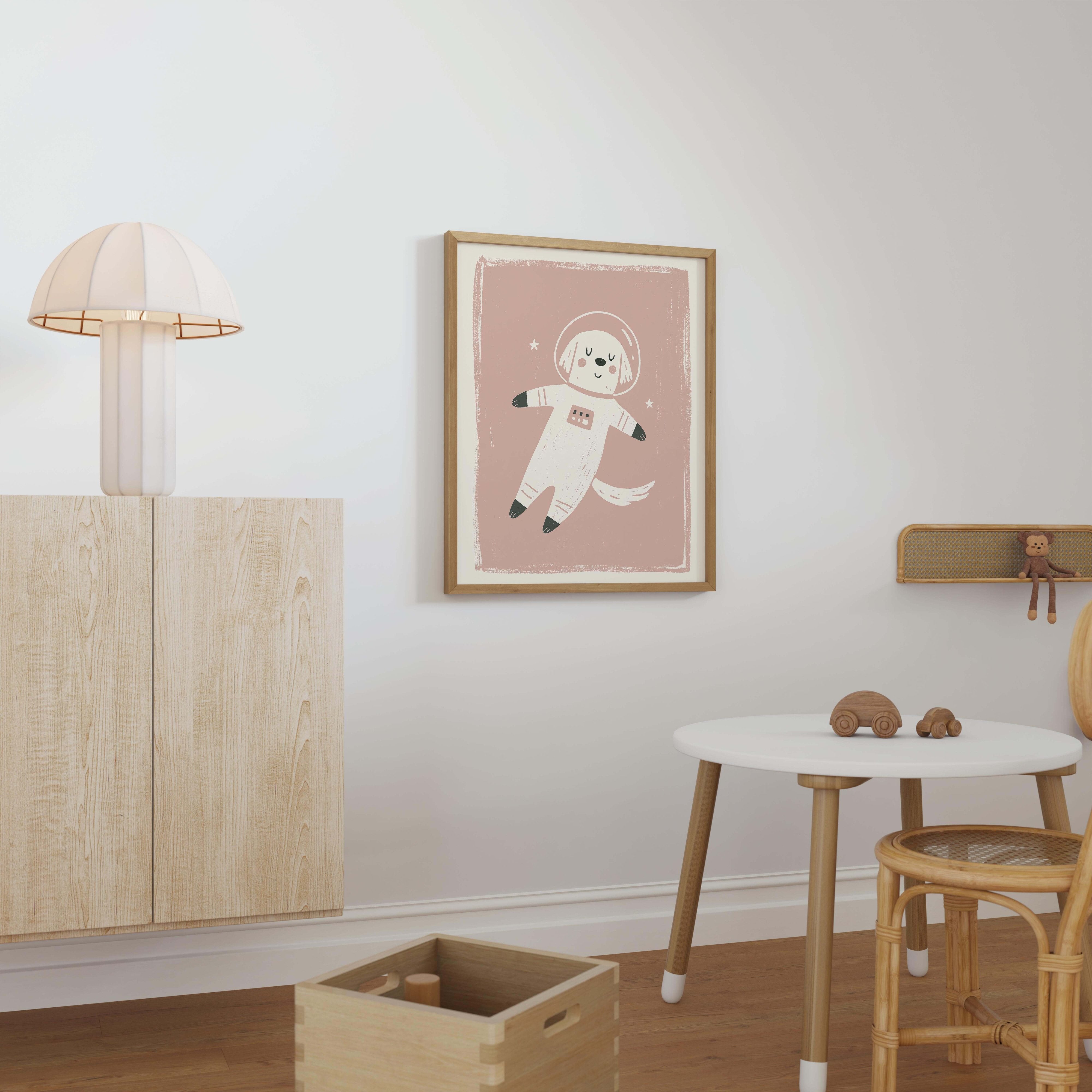 Space Dog Astronaut Nursery Print - Framed Mockup