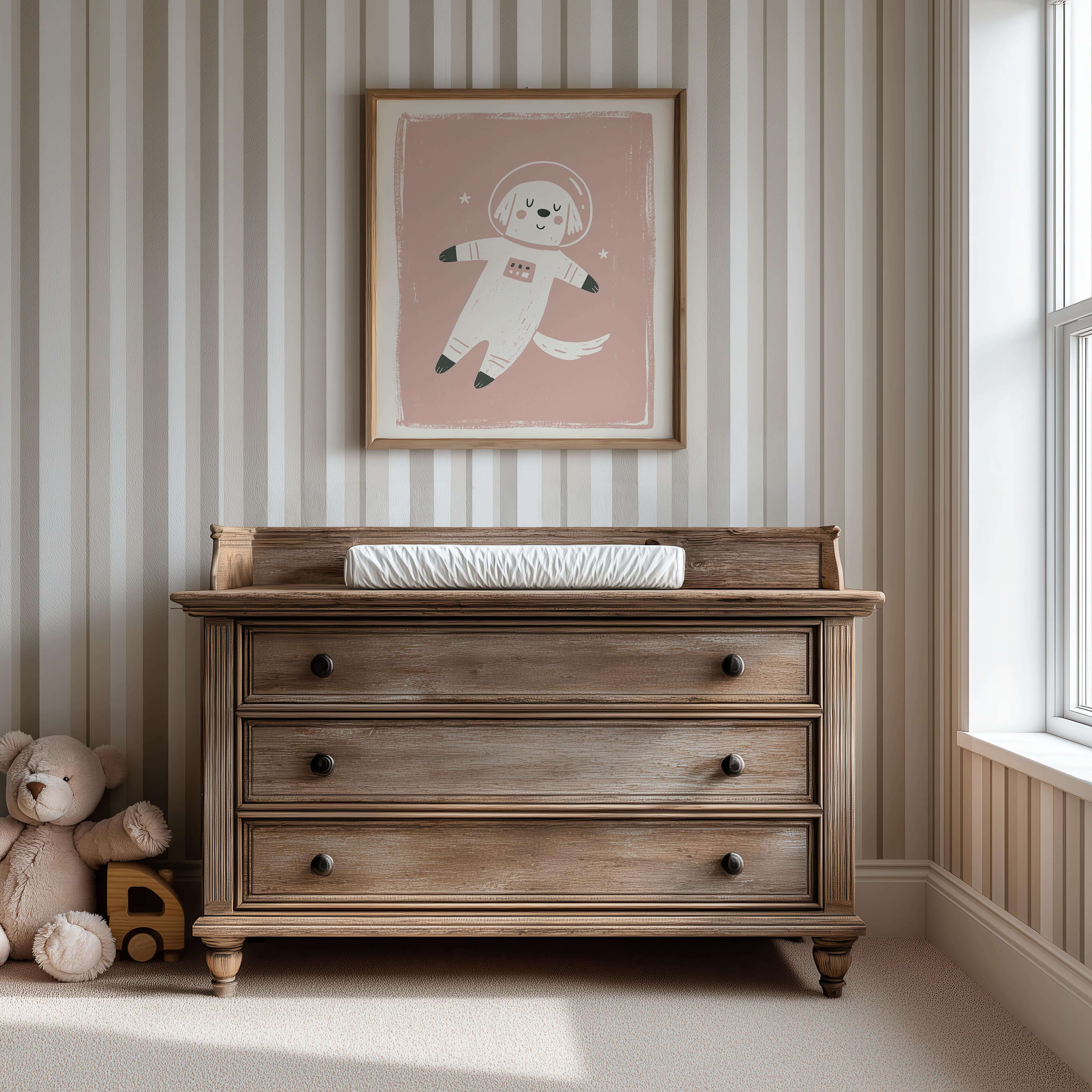 Space Dog Astronaut Nursery Print - Framed Mockup