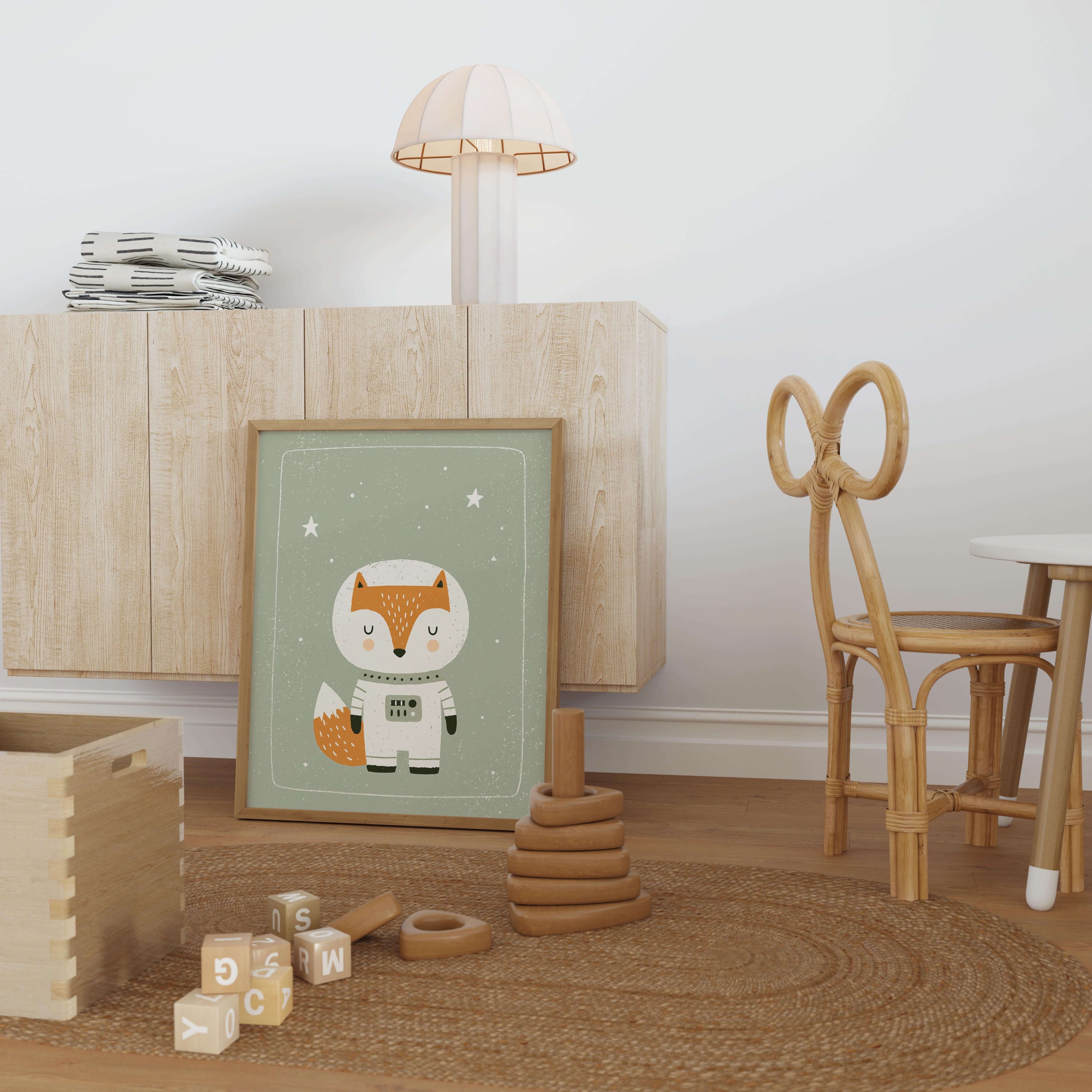 Space Fox Astronaut Nursery Print - Framed Mockup