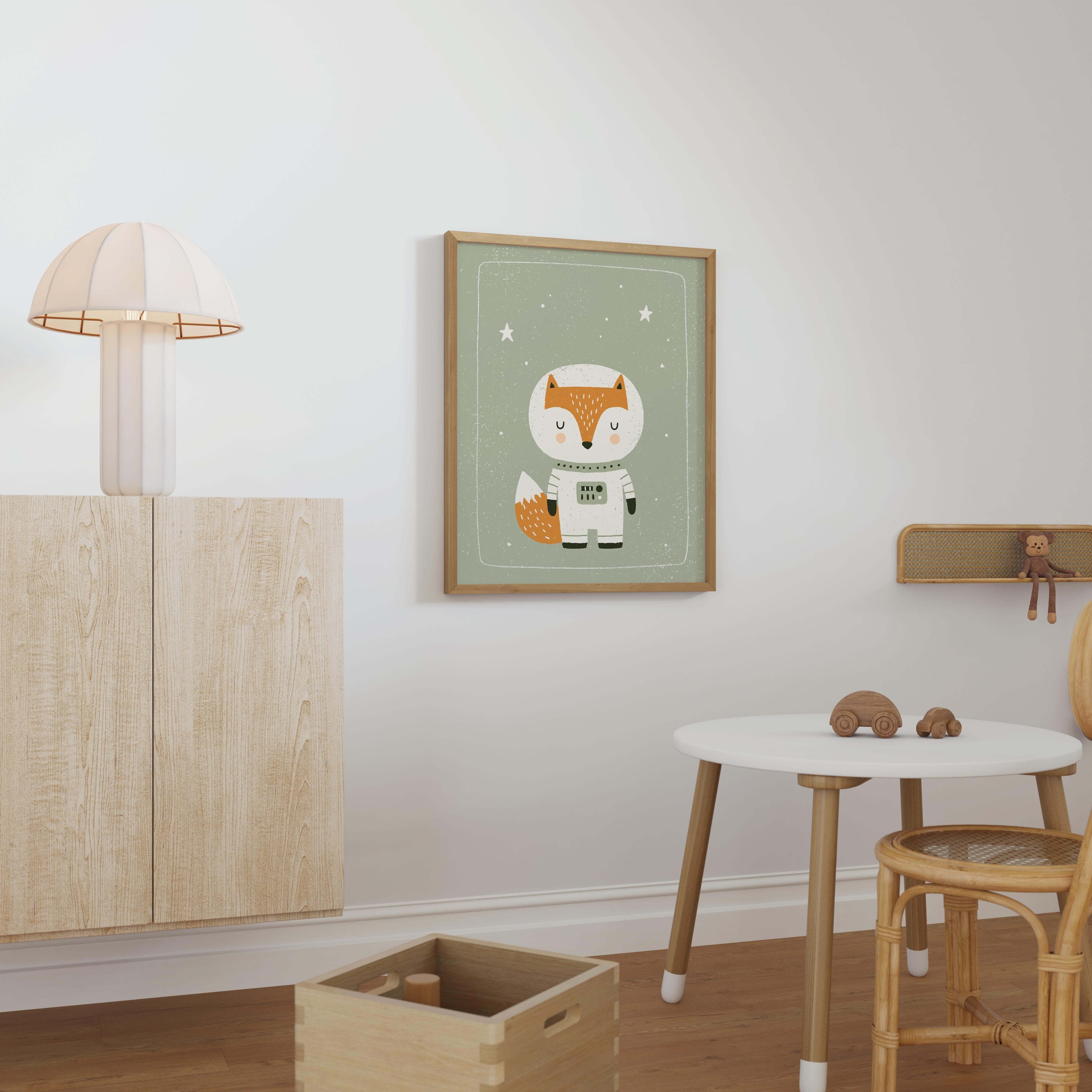 Space Fox Astronaut Nursery Print - Framed Mockup