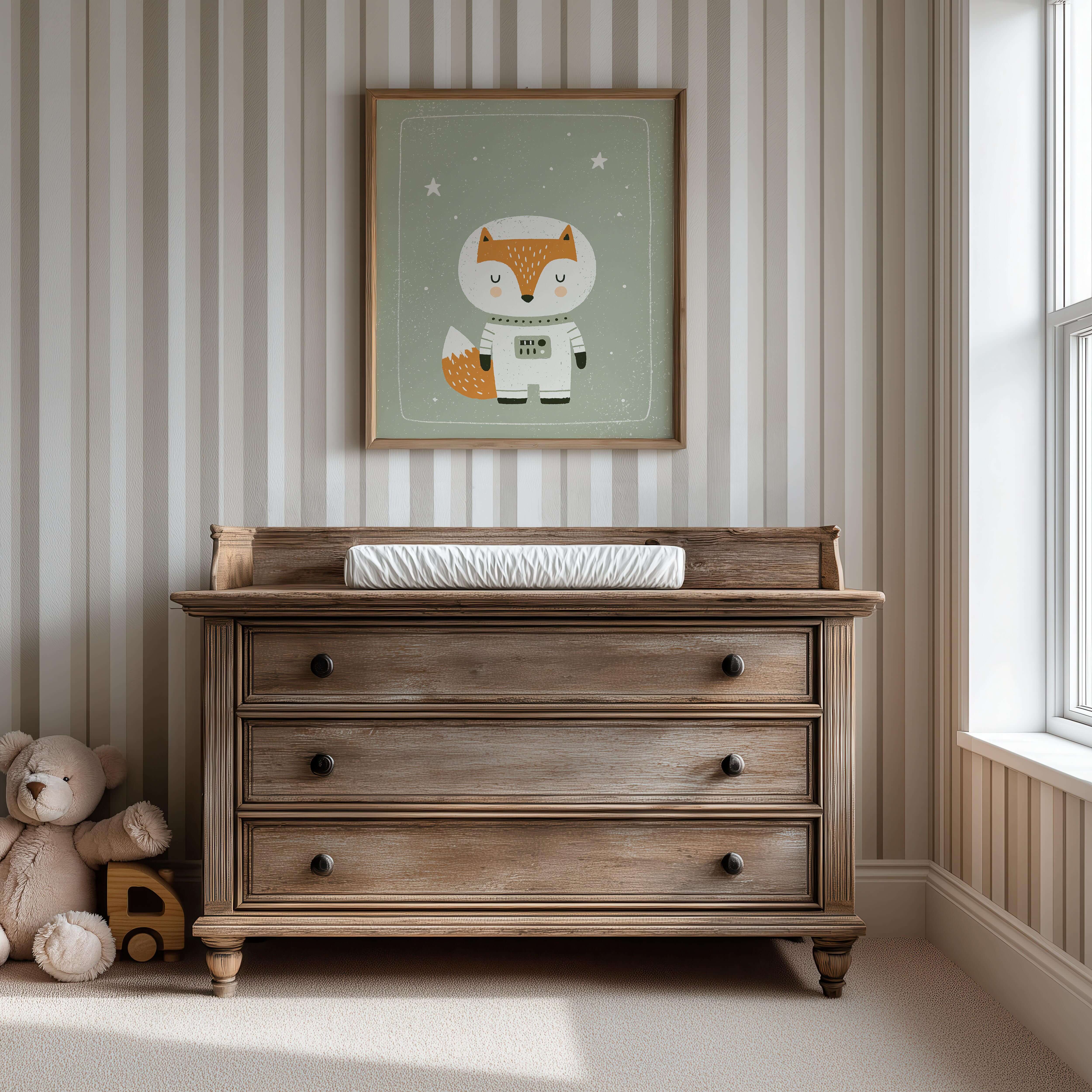 Space Fox Astronaut Nursery Print - Framed Mockup