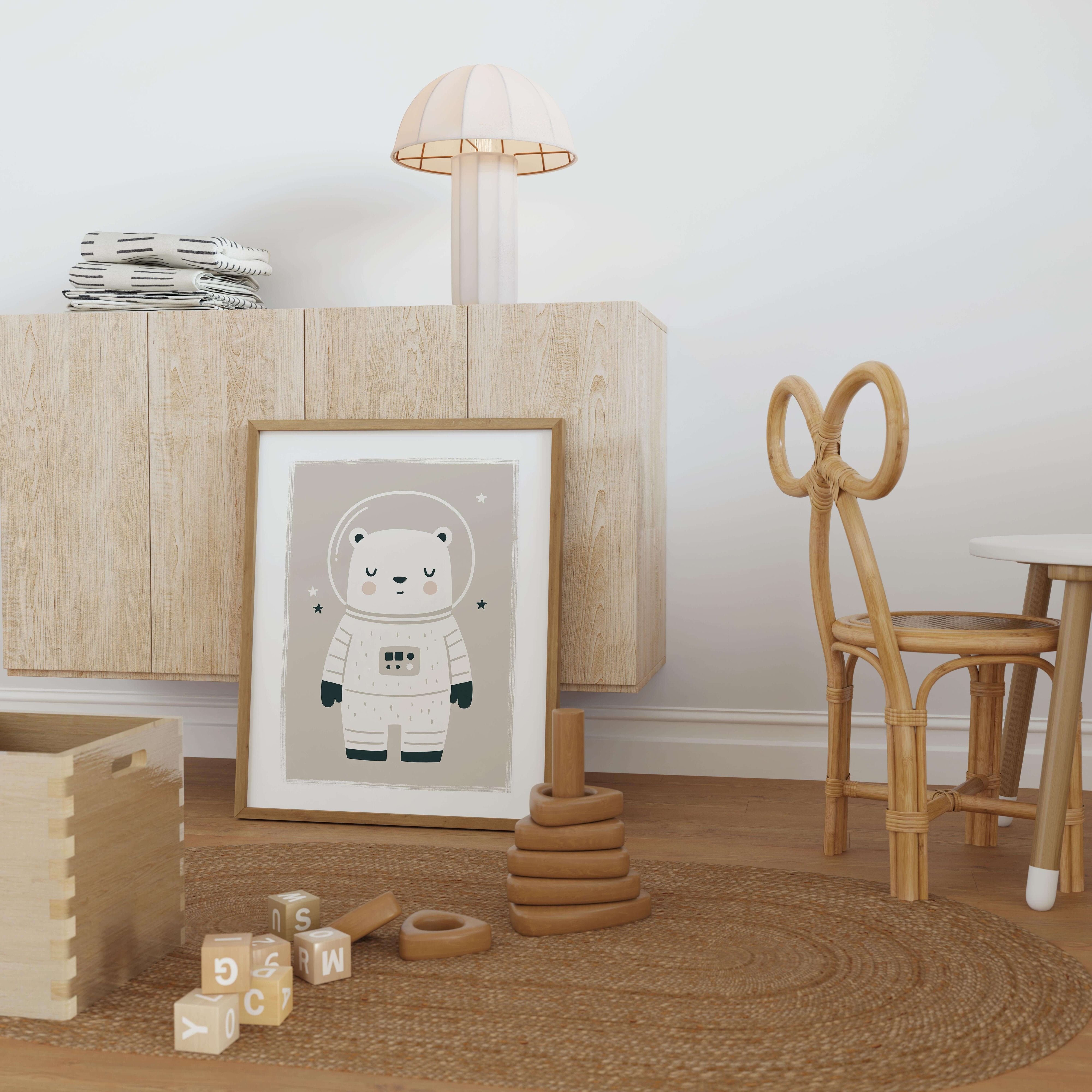 Space Polar Bear Nursery Print - Framed Mockup