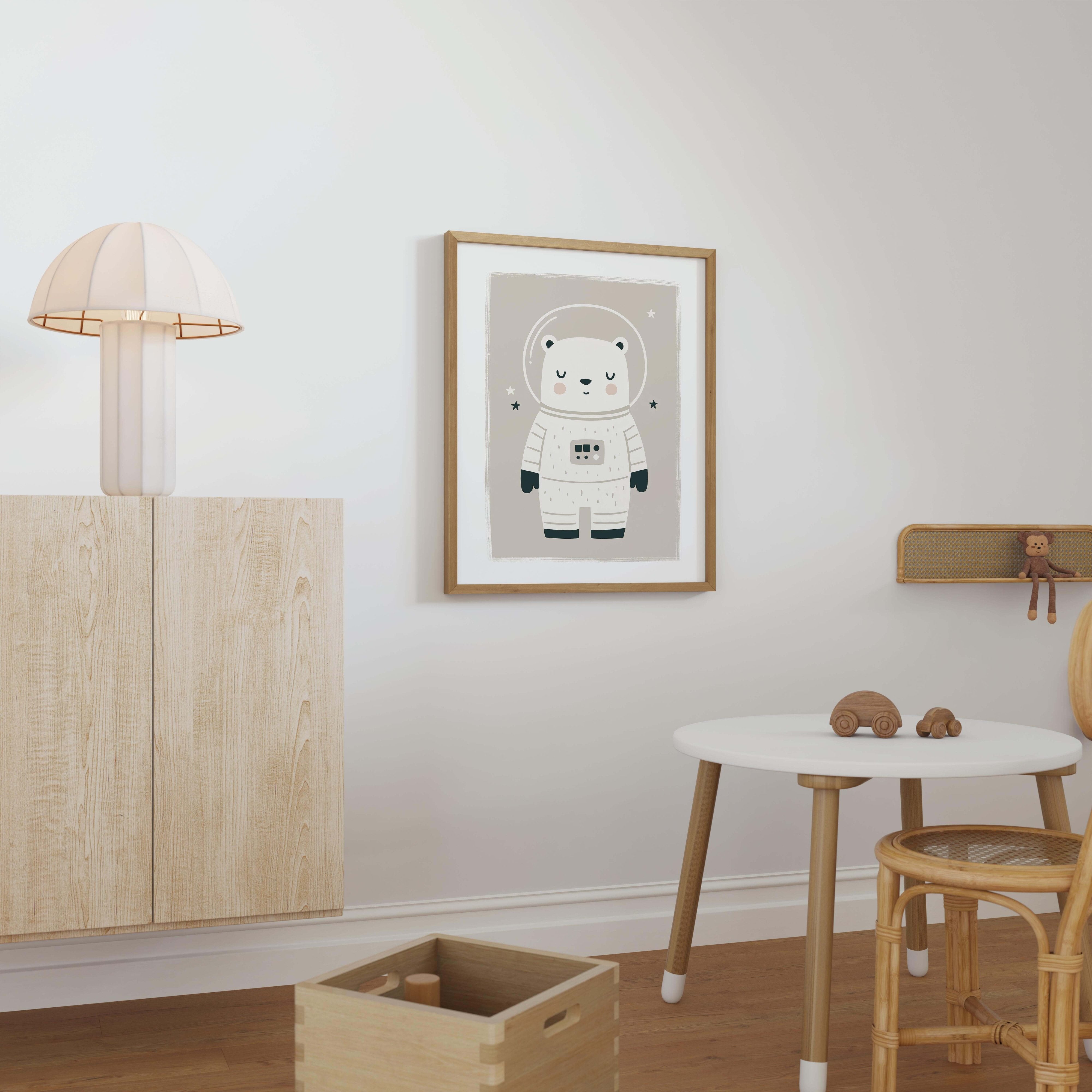 Space Polar Bear Nursery Print - Framed Mockup