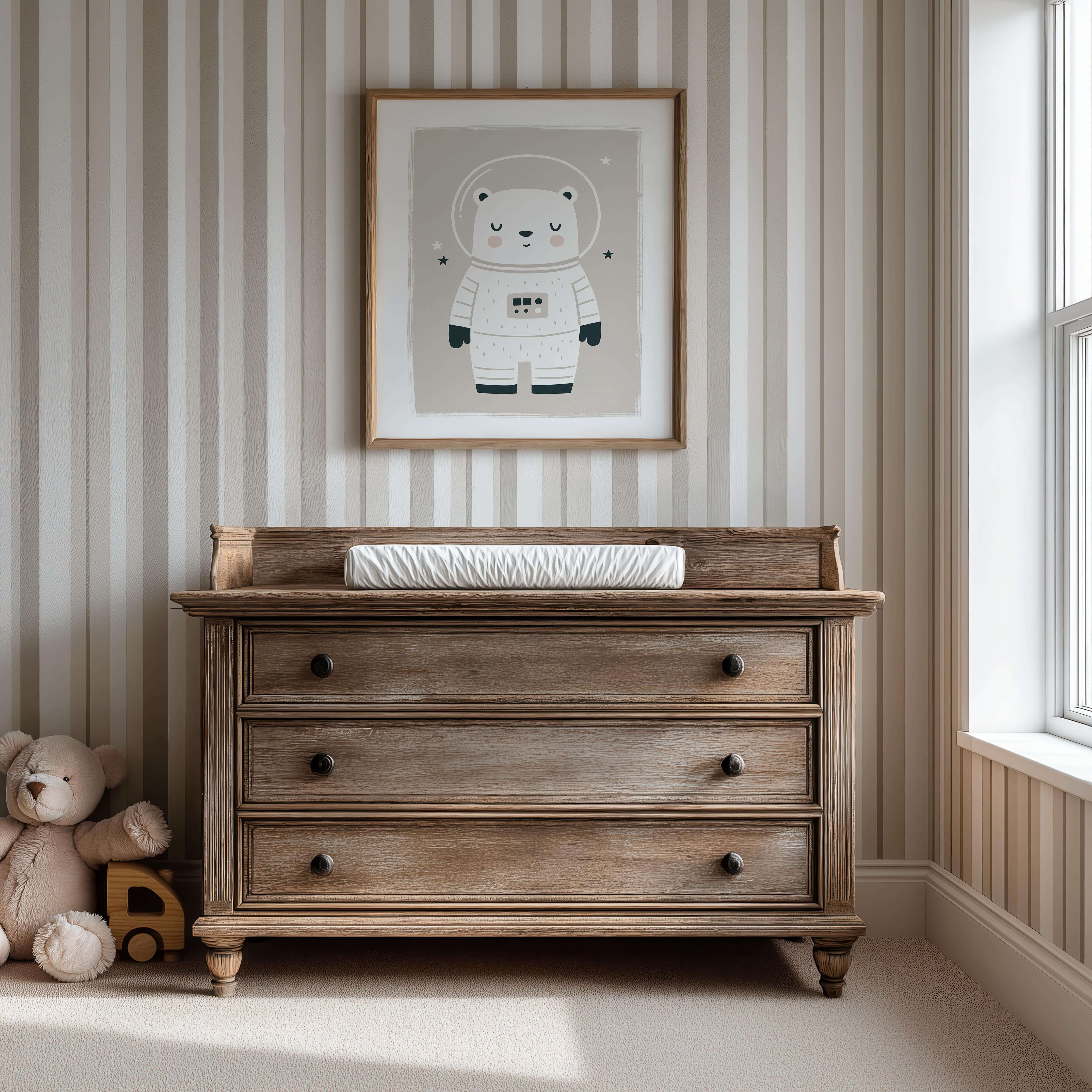 Space Polar Bear Nursery Print - Framed Mockup