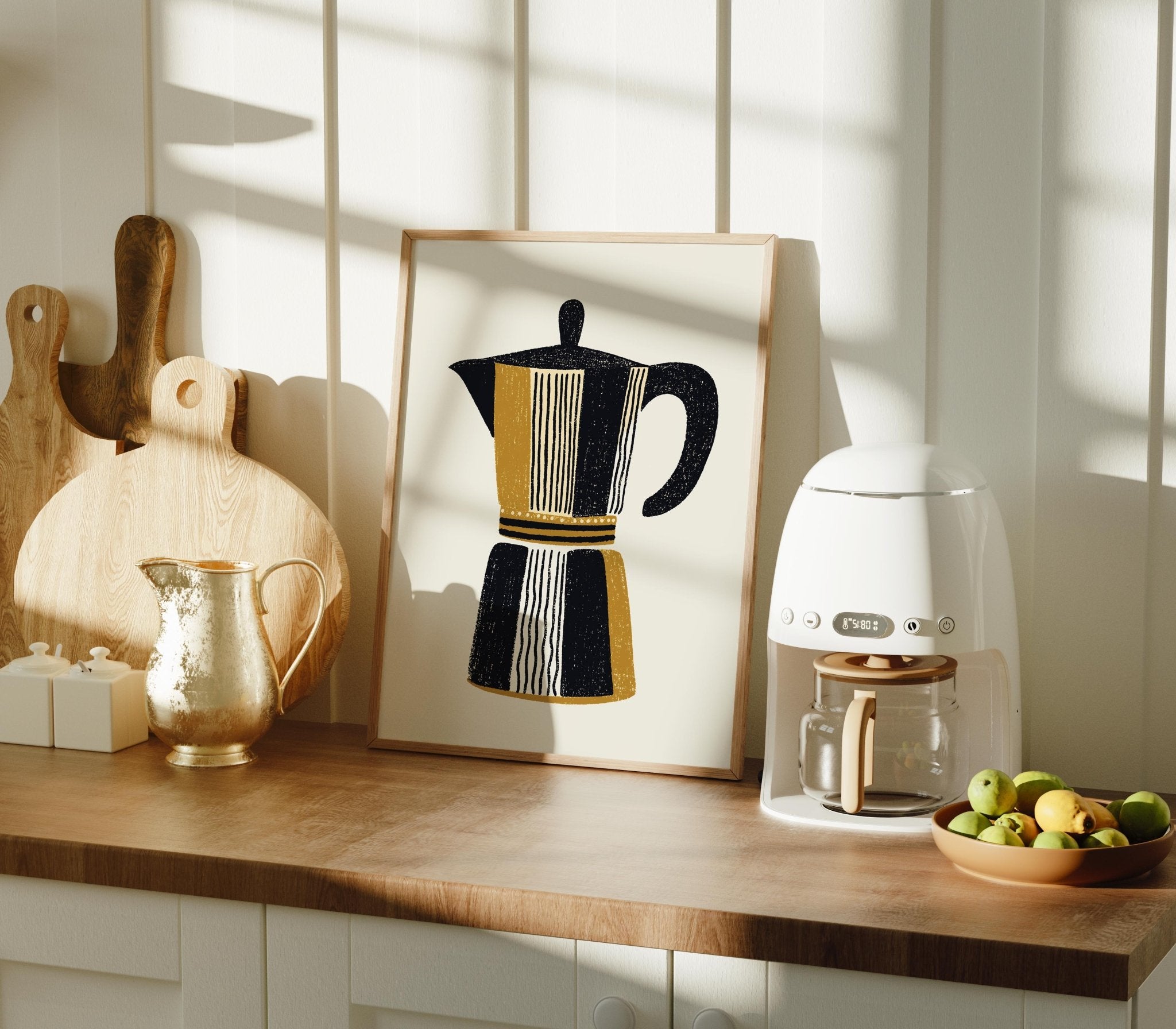 Textured Stovetop Espresso Maker Print, Retro Coffee Wall Art - The FlatFile Society
