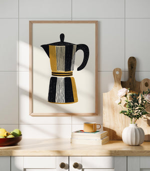Textured Stovetop Espresso Maker Print, Retro Coffee Wall Art - The FlatFile Society