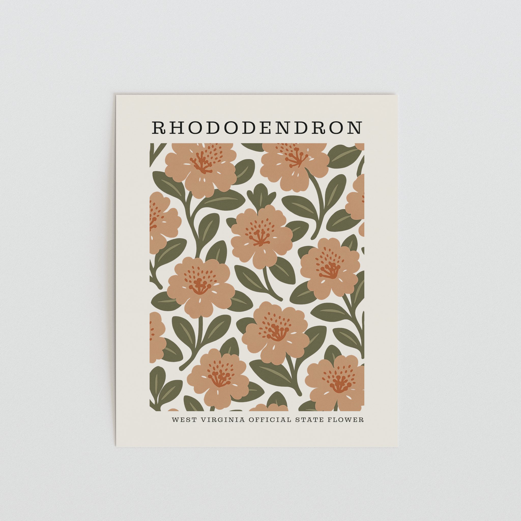 West Virginia State Flower Art Print – Rhododendron - The FlatFile Society