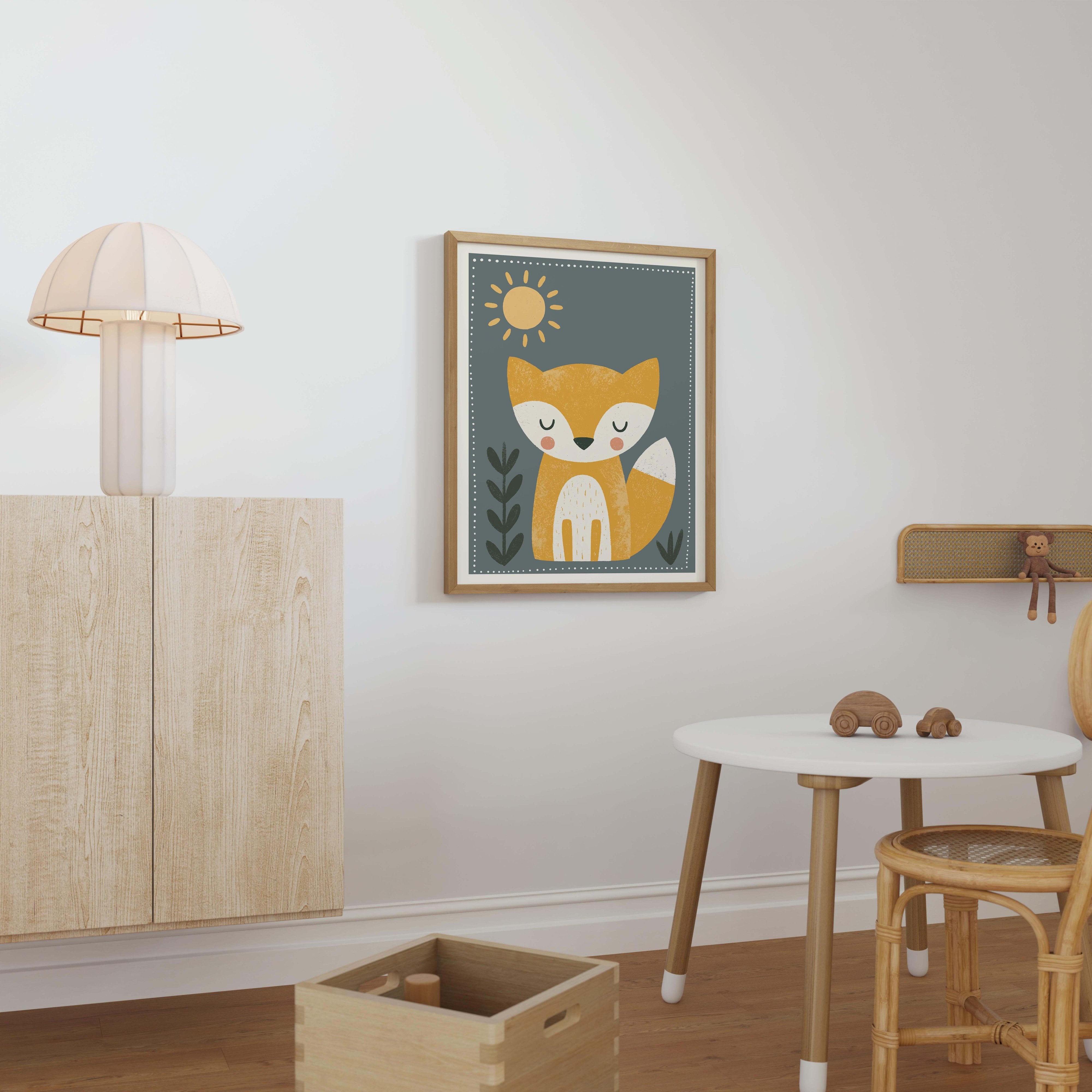 Woodland Fox Sun Nursery Print - Framed Mockup